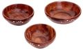 Round Brown Wooden Bowl Set