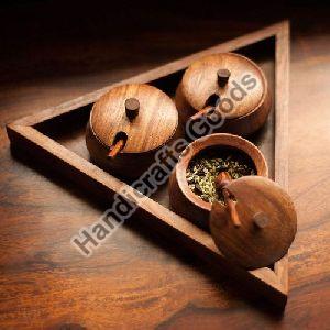 Wooden Triangle Bowl Tray Set